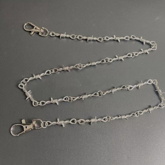Style 22" Silver Chrome Barb Wire Biker Trucker Jean Wallet Key Chain Punk Rock - Picture 3 of 5